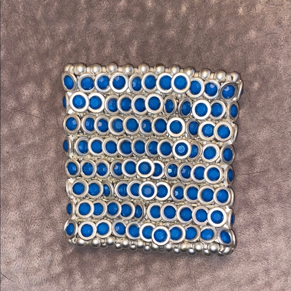 Silver and Blue Gemstone Bracelet with Mosaic Design
